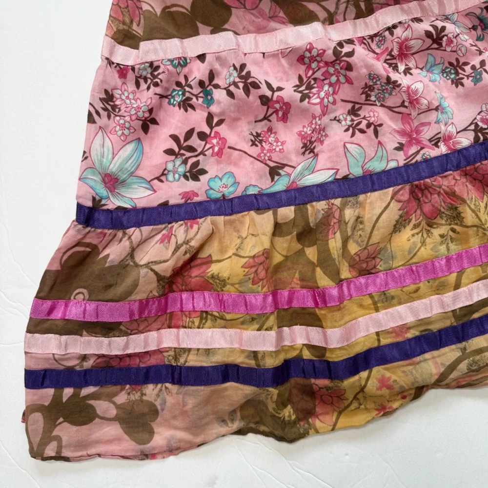 United Colors of Benetton Vintage Silk Tiered Print Skirt Lace‎ Size 42 US 6